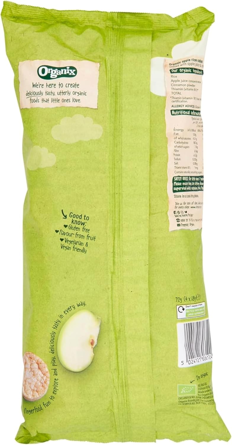 Organix Apple Organic Rice Cake Clouds Finger Food Snack 7+ Months, 4 x 18 g Bags Per Pack (5 Packs Total) : Amazon.co.uk: Grocery