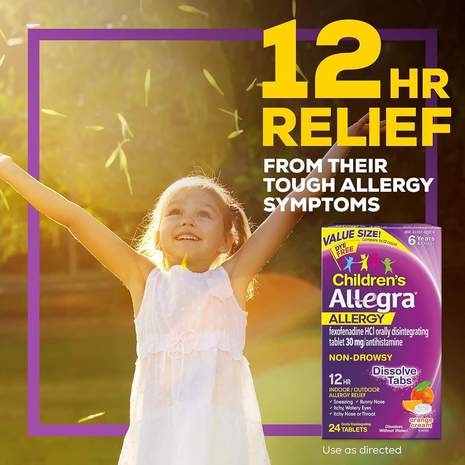 Allegra Children's 12HR Orange Cream Tablets, 24 Count, Non-Drowsy Antihistamine for Kids : Health & Household