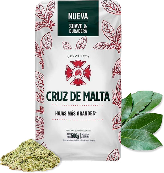 Yerba Mate Cruz De Malta 1.1 Lb - 1/2 Kilo | Traditional Argentina Brew Gluten-Free | Large Leaf Low Dust Yerba Mate 500 Grams