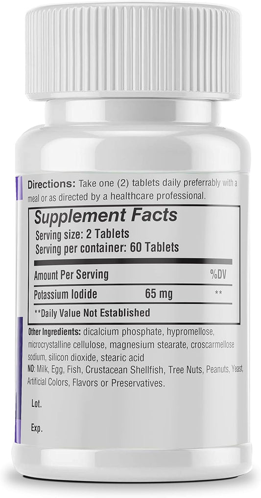 Safrel Potassium Iodide 65 Mg Tablets, Adults And Kids | Thyroid Support | Made In Usa | Non-Gmo Verified | Ki Pills Potassium Iodine Tablets - Yodo Naciente (60 Count (Pack Of 1))