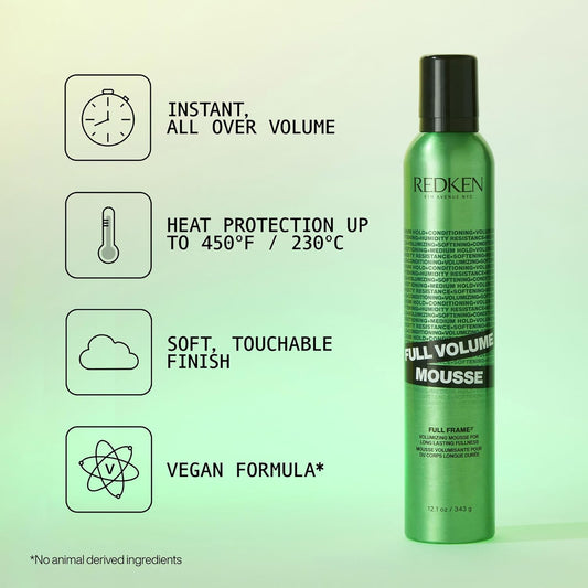 Redken Full Volume Mousse | For All Hair Types | Volumizing Hair Mousse | Adds Maximum Body & Lift to Lengths and Ends | Moisturizes Hair and Protects Against Heat & Damage | Medium Control