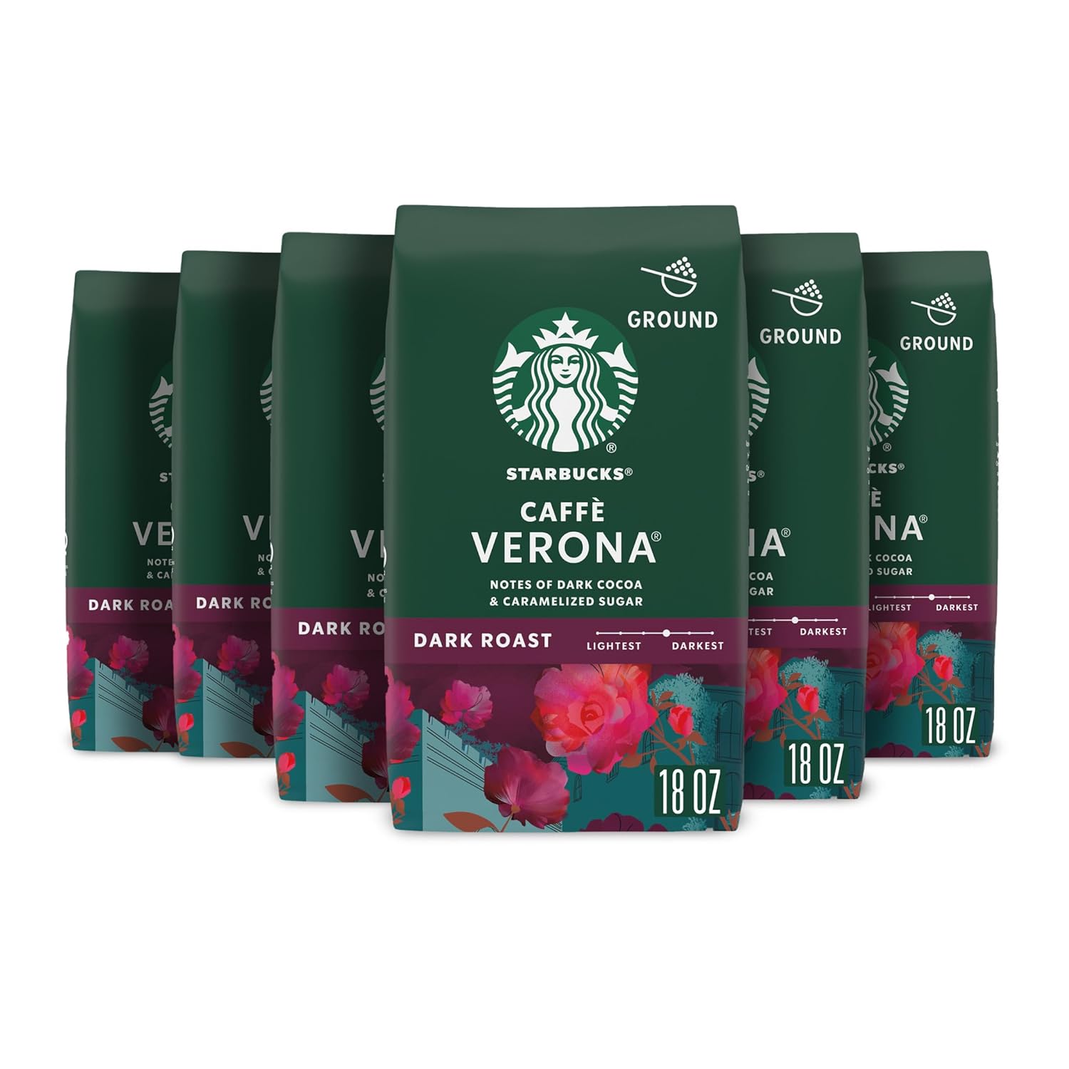 Starbucks Verona Dark Roast Ground Coffee, 18 Ounce (Pack of 6)