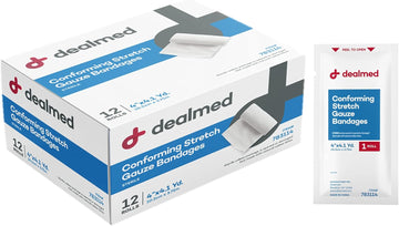 Dealmed 4" Sterile Conforming Stretch Gauze Bandages, 4.1 Yards Latex Free Stretched Dressing Wrap, Medical Non-Adherent Wound Care Mesh Bandages (Box Of 12 Rolls)