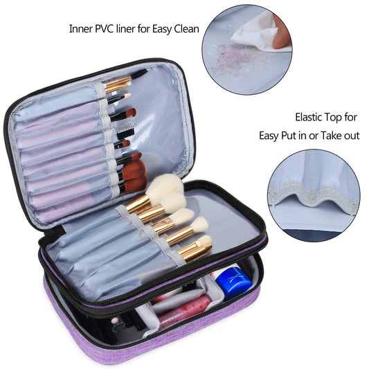Teamoy Travel Makeup Brush Case(Up To 8.8"), Professional Makeup Train Organizer Bag With Handle Strap For Makeup Brushes And Makeup Essentials-Medium, Purple(No Accessories Included)