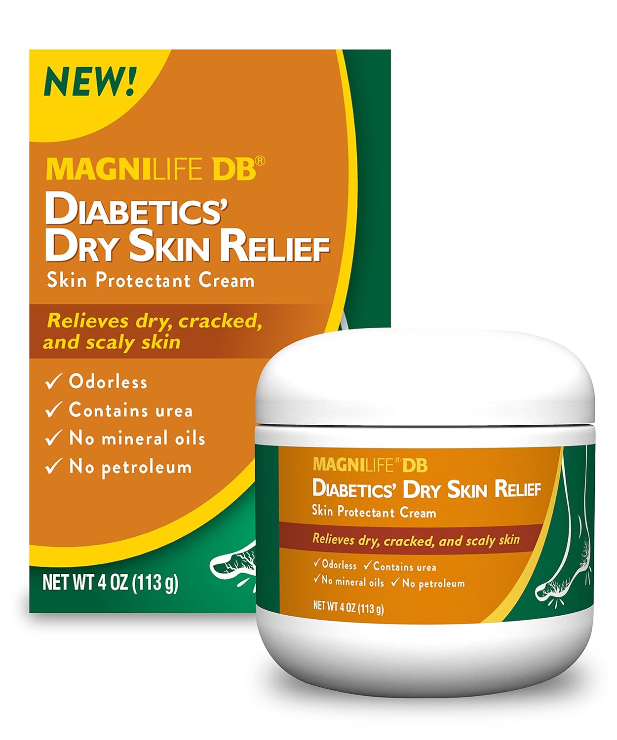 Magnilife Db Diabetics' Dry Skin Relief, Natural Diabetic Foot Cream To Heal Dry, Cracked, And Scaly Skin, Unscented, Petroleum-Free, Non-Greasy - 4Oz