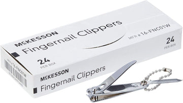 Mckesson Fingernail Clippers With File - Steel Nail Clippers With Thumb Squeeze Lever And Keychain, 54.4 Mm X 13.5 Mm, 24 Count