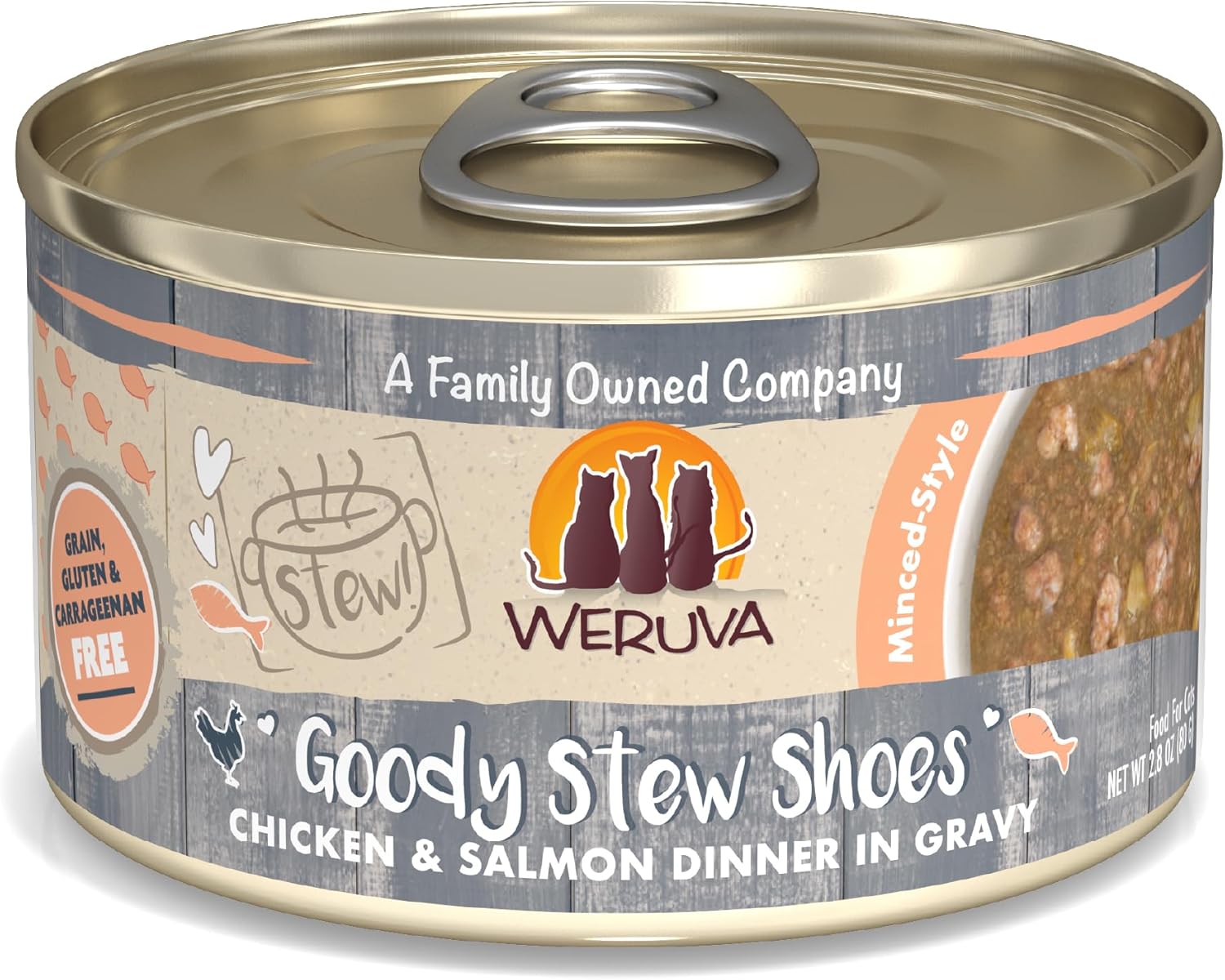 Weruva Classic Cat Stews!, Goody Stew Shoes With Chicken & Salmon In Gravy, 2.8Oz Can (Pack Of 12)