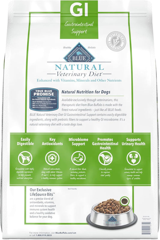 Blue Buffalo Natural Veterinary Diet Gi Gastrointestinal Support Dry Dog Food, Veterinarian'S Prescription Required, Chicken, 22-Lb. Bag