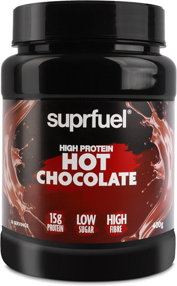 Suprfuel High Protein Hot Chocolate Powder – 400G - 15G Protein, Only 0.8G Sugar - Low Carb, Low Calorie - Instant Hot Chocolate Mix With Lean Cocoa Powder