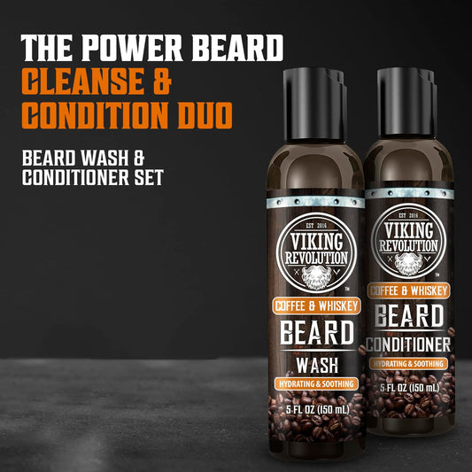 Viking Revolution Beard Wash And Beard Conditioner For Men With Argan Oil And Jojoba Oil- Beard Softener And Strengthener Beard Care Beard Shampoo And Conditioner With Ginseng Root(5Oz,Coffee Whiskey)