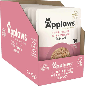 Applaws 100% Natural Wet Cat Food, Tuna Fillet with Pacific Prawn in Broth 12 x 70 g Pouches?8008ML-A