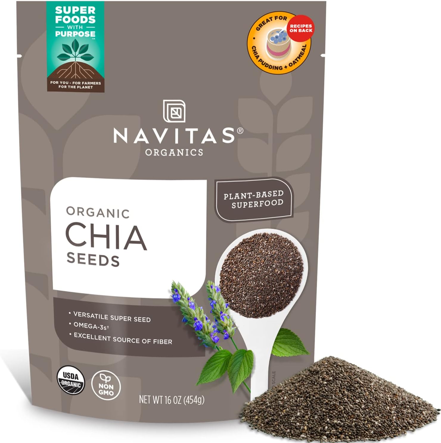 Navitas Organics Chia Seeds, 16 Oz. Bag, 38 Servings — Organic, Non-Gmo, Gluten-Free