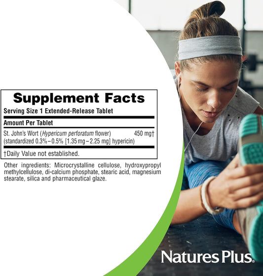 NaturesPlus Herbal Actives St John's Wort, Extended Release - 450 mg, 60 Vegan Tablets - Vegetarian, Gluten-Free - 60 Servings