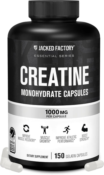 Jacked Factory Creatine Monohydrate Capsules - Creatine Pills For Muscle Growth, Increased Strength, Enhanced Energy Output And Improved Athletic Performance - 150 Capsules