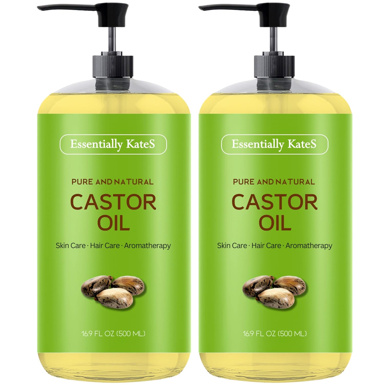 Castor Oil, 33.8 Fl Oz - Pack Of 2 X 16.9 Fl Oz - 100% Pure And Natural, Cold Pressed, Hair And Skin Care - Hexane Free
