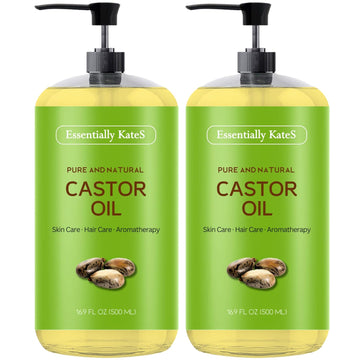 Castor Oil, 33.8 Fl Oz - Pack Of 2 X 16.9 Fl Oz - 100% Pure And Natural, Cold Pressed, Hair And Skin Care - Hexane Free