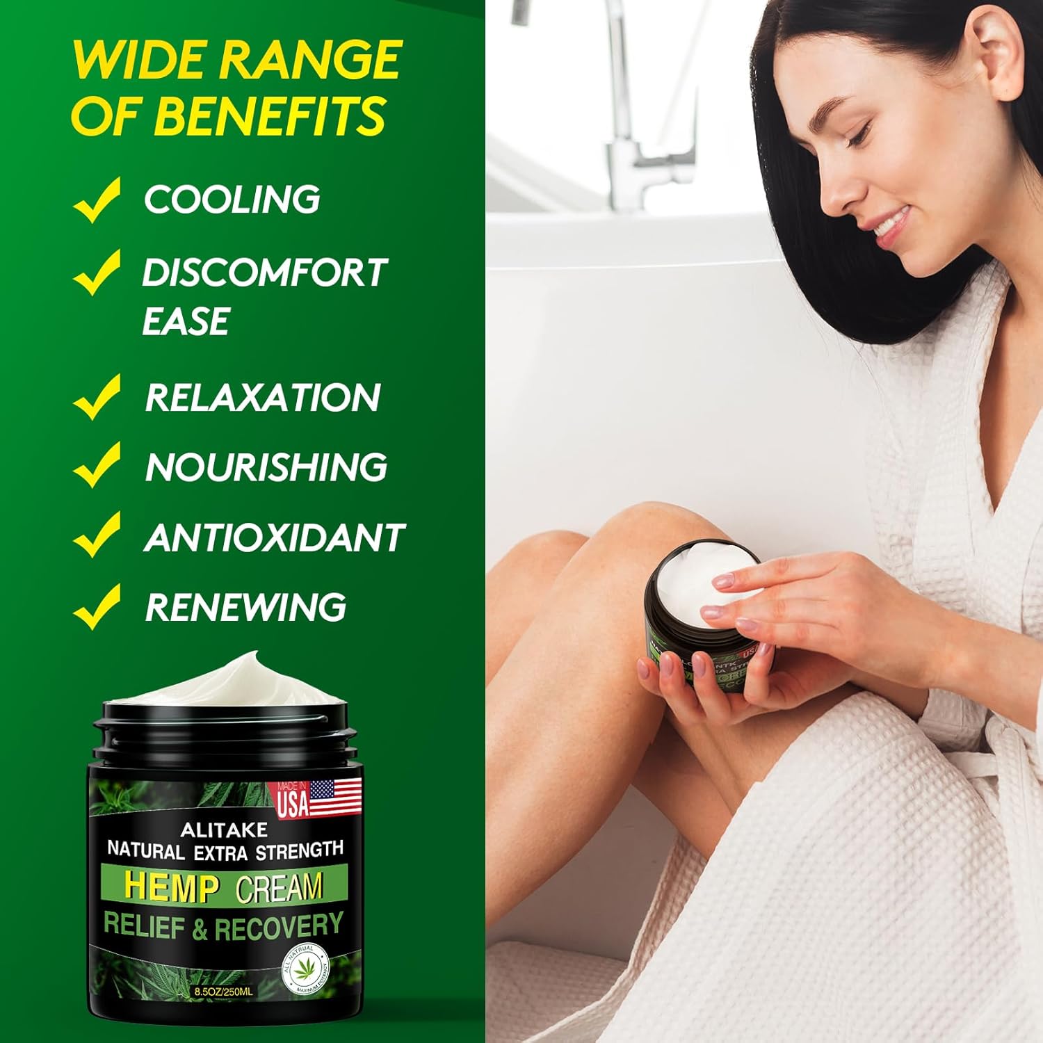 8.5 Oz Natural Hemp Cream - Instant Hemp Cream With Hemp, Arnica, Msm, Turmeric, Emu Oil, Menthol, Aloe, Rosemary Oil, Boswellia, Big Capacity - All-Natural Formula - Absorbs Quickly : Health & Household
