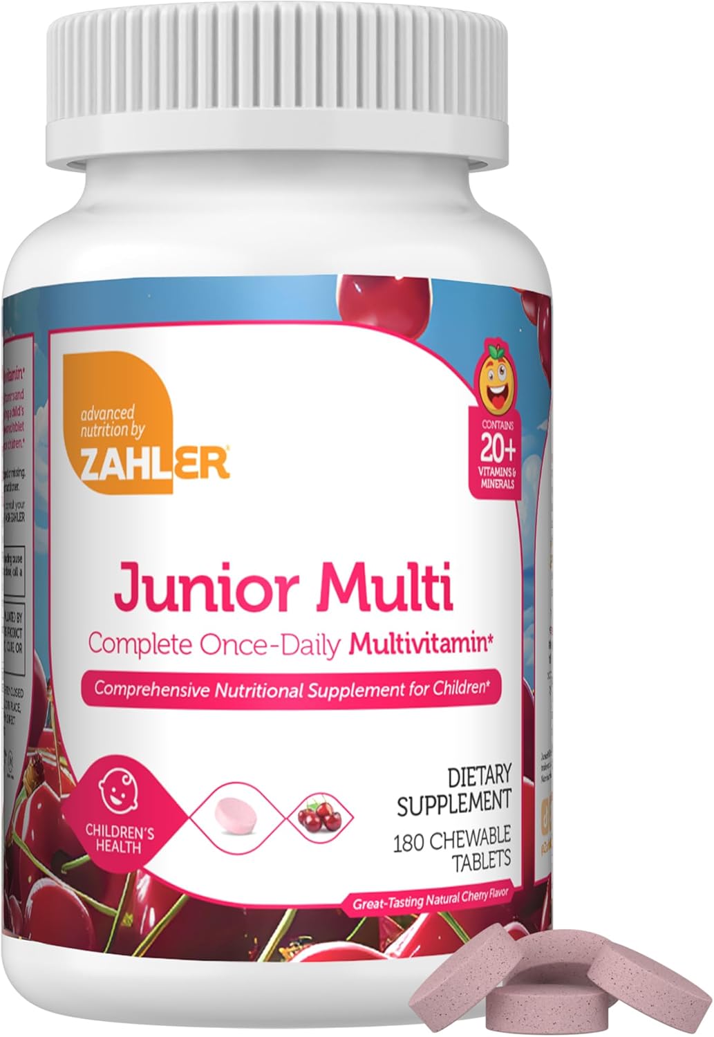 Zahler Kids Multivitamin Chewable Vitamin Tablet - Complete One Daily Kids Vitamins Supplement - Contains 20+ Minerals & Vitamins For Kids & Toddlers - Kosher Multivitamins Cherry Flavor (180)
