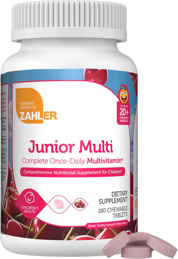 Zahler Kids Multivitamin Chewable Vitamin Tablet - Complete One Daily Kids Vitamins Supplement - Contains 20+ Minerals & Vitamins For Kids & Toddlers - Kosher Multivitamins Cherry Flavor (180)