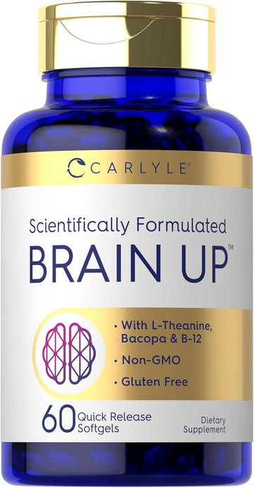 Carlyle Brain Up Supplement | 60 Softgels | With L-Theanine, Bacopa & B-12 | Non-Gmo, Gluten Free