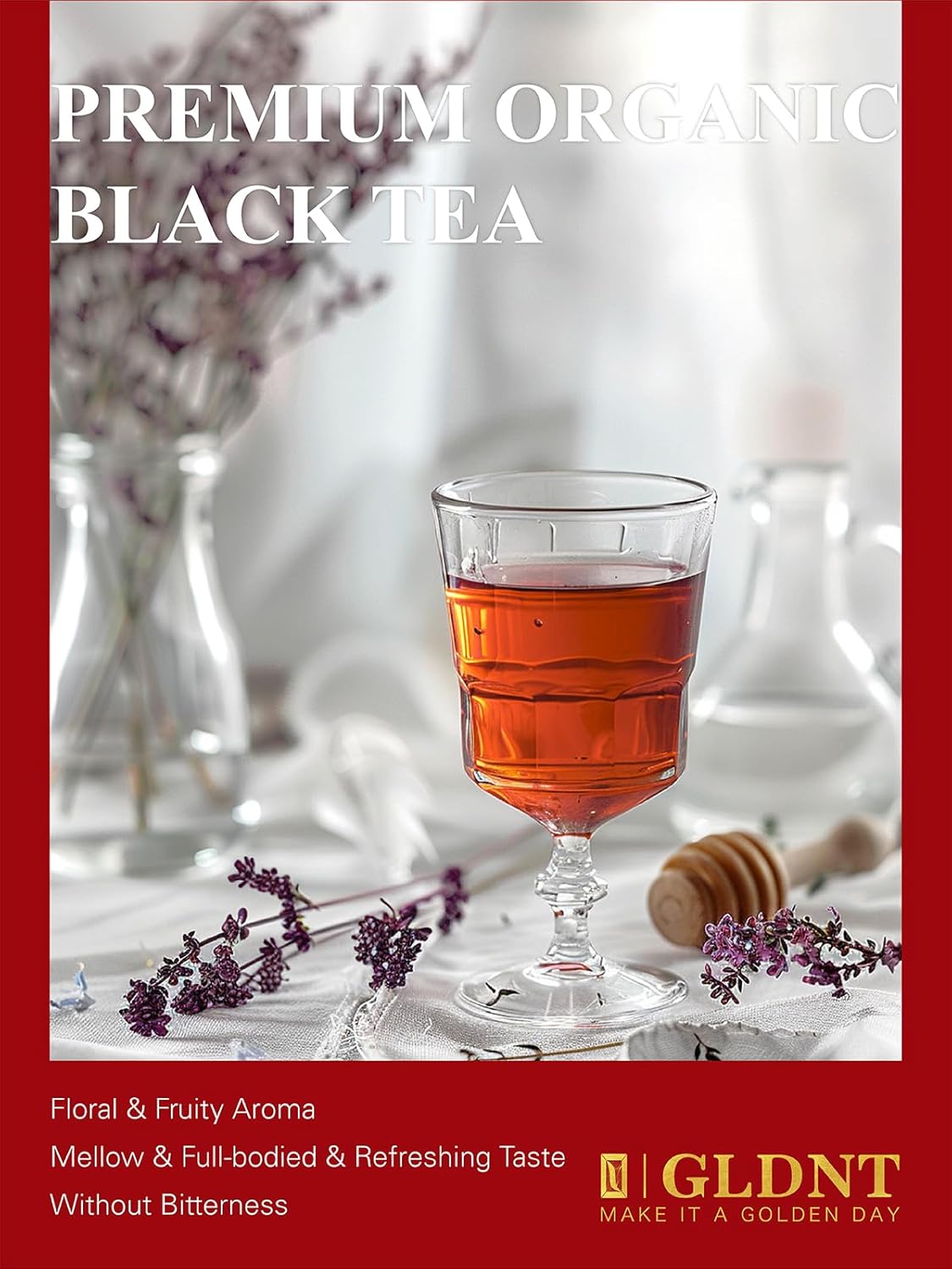 Gldnt Organic Black Tea Loose Leaf, Natural Organic Black Tea, Full-Bodied & Mellow Taste, Caffeinated, Hot & Iced Tea, 16Oz