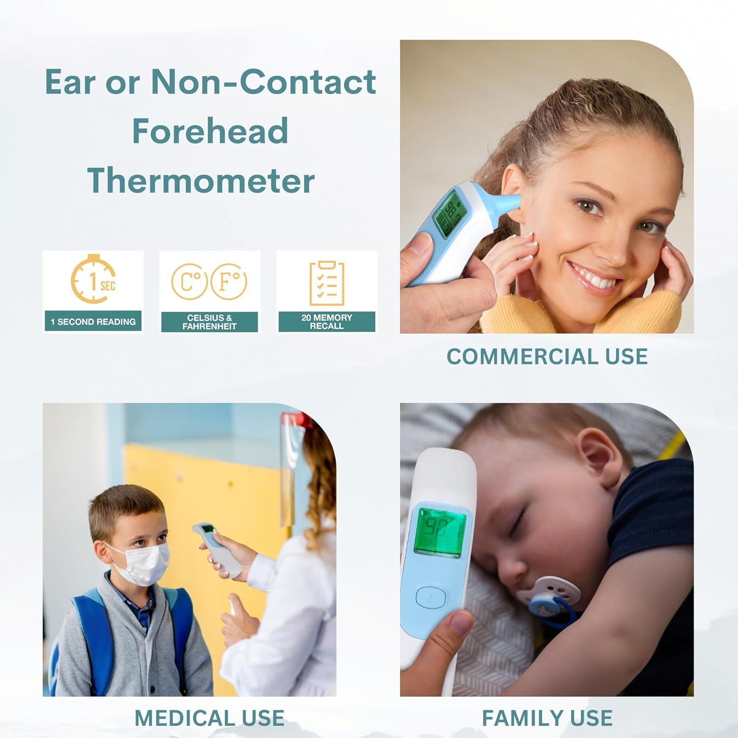 Digital Thermometer for Kids and Adults - Baby Thermometer for Infants - Temperature Ear or Forehead Thermometer No Touch - Fever Alarm, 40 Recalls - Temporal Ear Thermometer for Kids : Baby