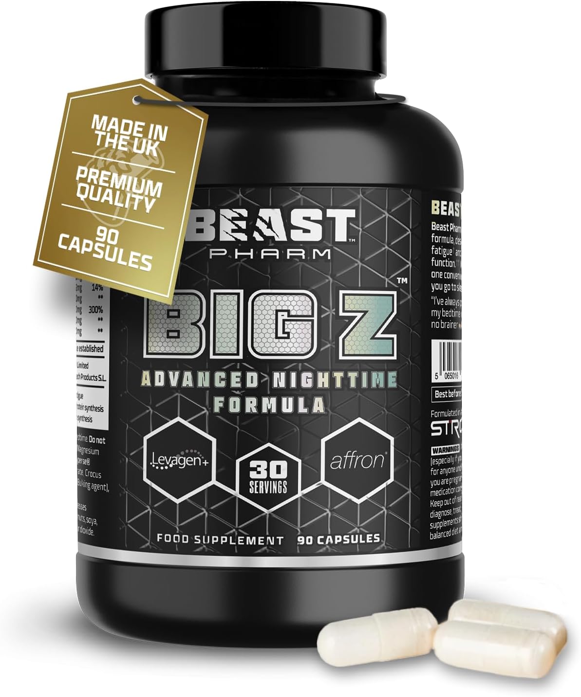Beast | Big Z Supplement With Advanced Levagen+, Affon, Zinc, Magnesium For Sleep And Joint Health | Night Drink | Sour Cherry | 90 Capsules