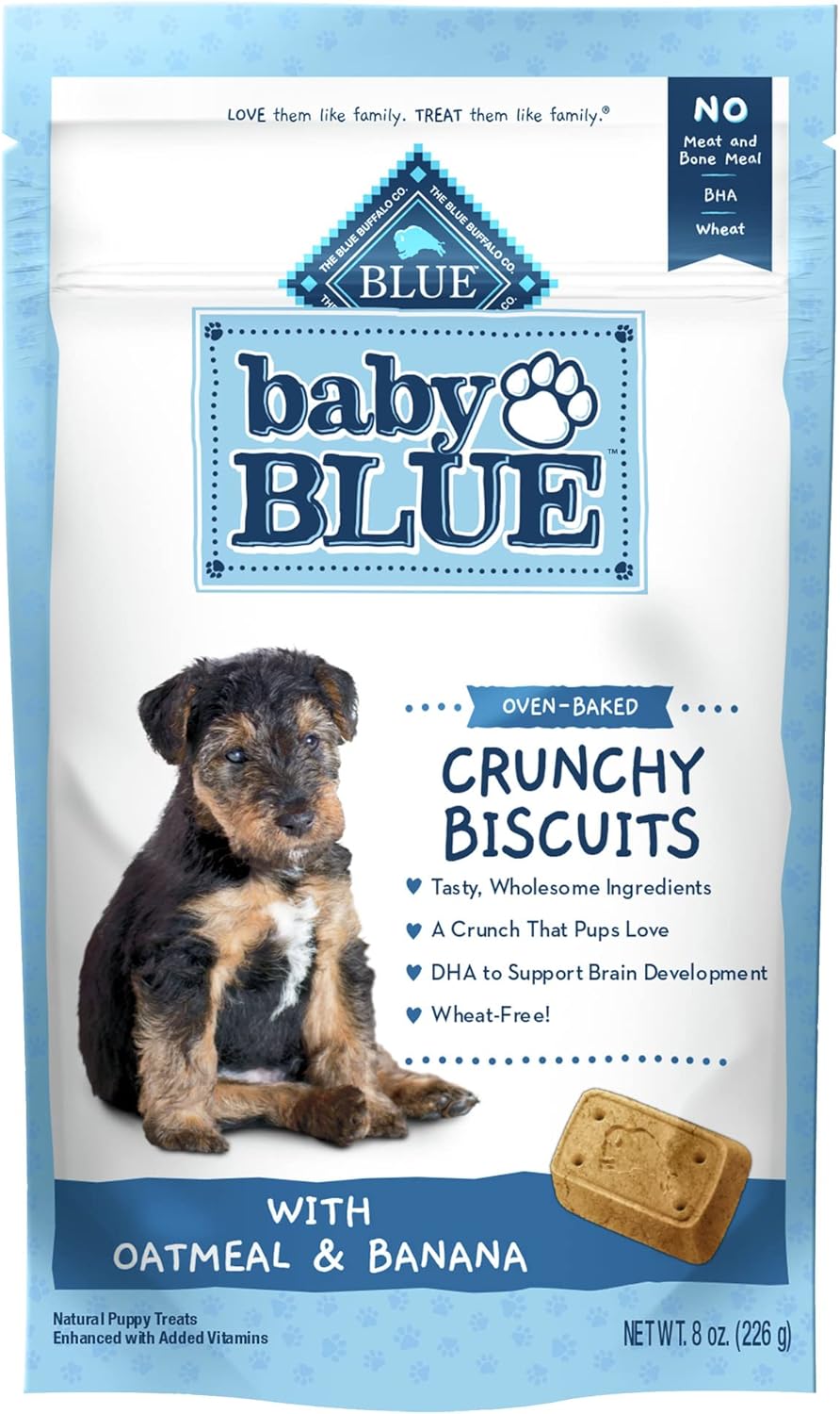 Blue Buffalo Baby Blue Crunchy Biscuits With Dha, Crunchy Dog Treats For Puppies, Made With Natural Ingredients, Oatmeal & Banana, 8-Oz. Bag