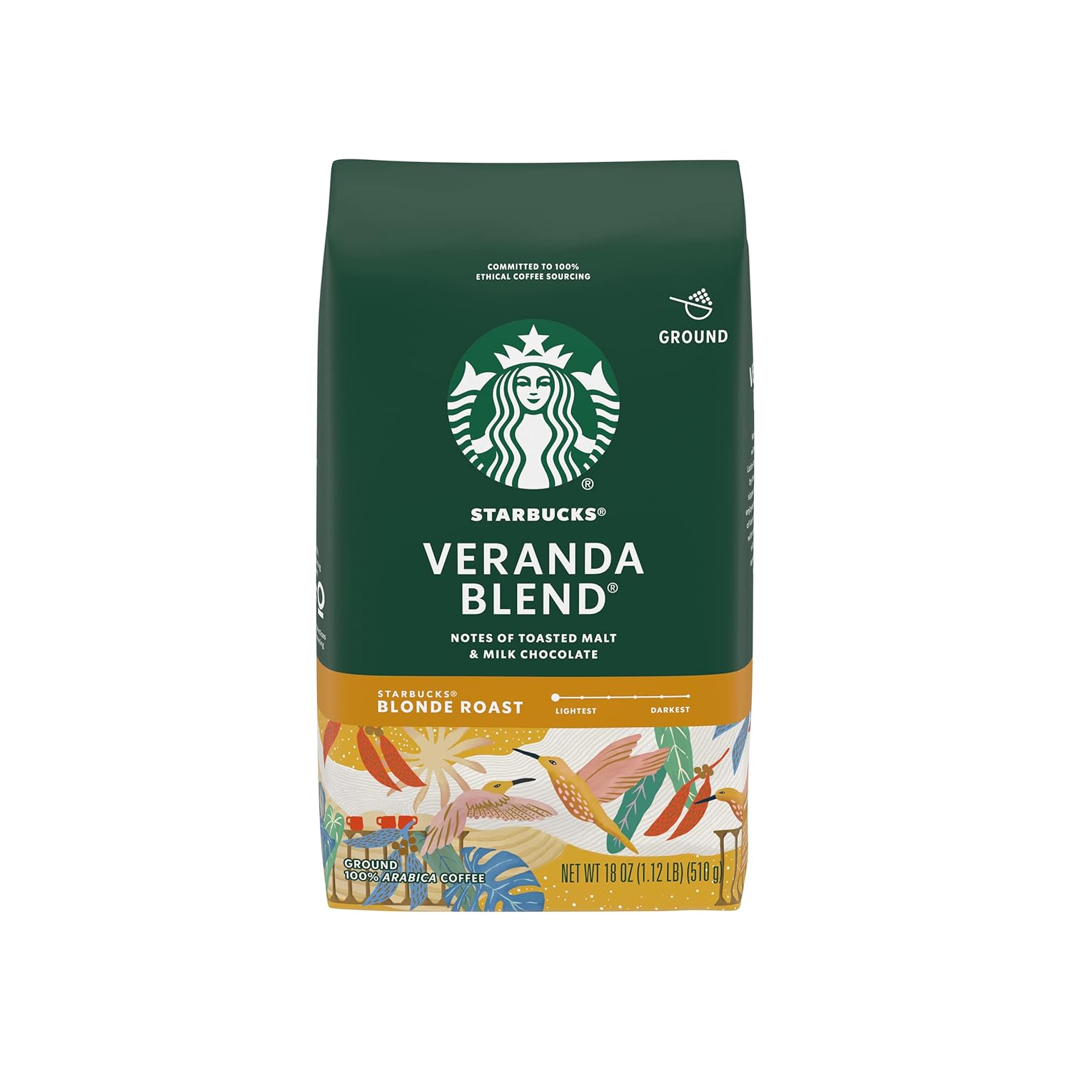 Starbucks Blonde Roast Ground Coffee — Veranda Blend — 100% Arabica — 1 Bag (18 Oz.)