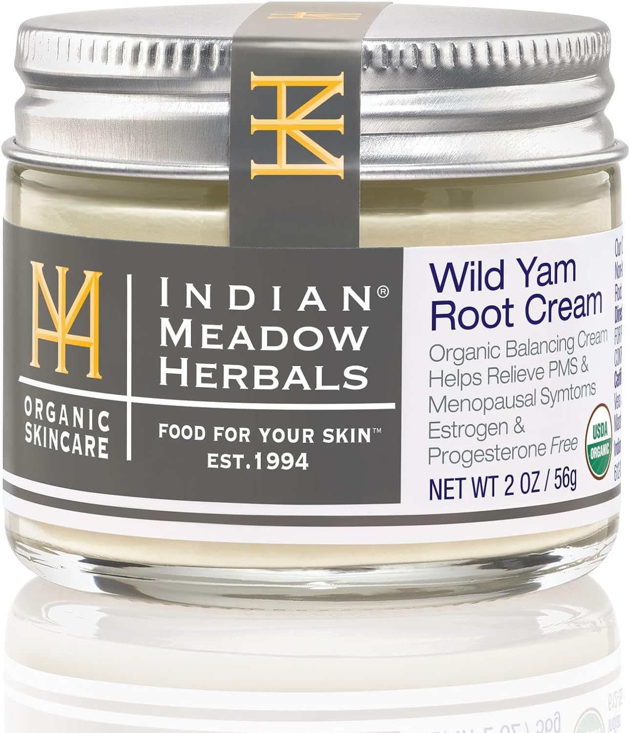 Indian Meadow Herbals Wild Yam Root Cream (2oz) - Organic Balancing Cream for PMS & Menopause Relief - Estrogen & Progesterone-Free. USDA Certified Organic. Made in USA By US Since 1994