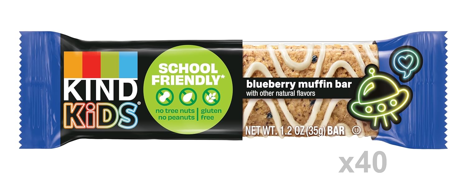 Kind Kids Blueberry Muffin Bar With Other Natural Flavors, Tree Nut Free, Peanut Free, Gluten Free, Made With Whole Grain Oats, 6.2 Oz Box (40 Bars)