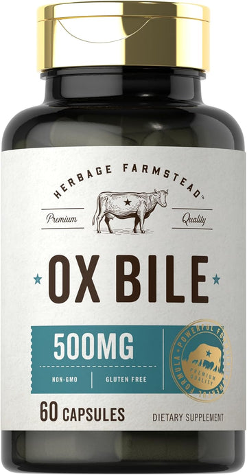 Carlyle Ox Bile Supplement | 500Mg | 60 Capsules | Digestive Enzyme | Non-Gmo & Gluten Free | By Herbage Farmstead