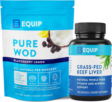 Equip Foods Purewod Natural Pre-Workout Energy Powder & Grass-Fed Beef Liver Capsules