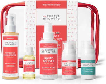 My Expert Midwife Mum to Be Pregnancy and Postnatal Maternity Essentials for hospital bag with Fantastic Skin Elastic, Peri Prep Your Bits, Spritz for Bits, No Harm Nipple Balm & No Harm Bum Balm