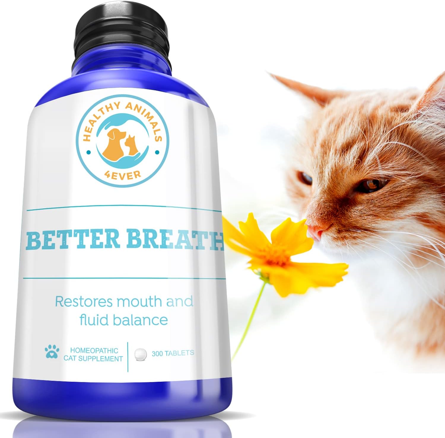 HealthyAnimals4Ever Bad Breath for Cats Pellets - Dissolvable - No Brushing - for Clean Teeth, Plaque & Tartar Control - All-Natural, Non-GMO, Organic - Preservative & Chemical Free - 300 ct