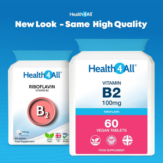 Vitamin B2 Riboflavin 100Mg 120 Tablets Migraine Support, Stress And Energy. Vegan. Made By Health4All