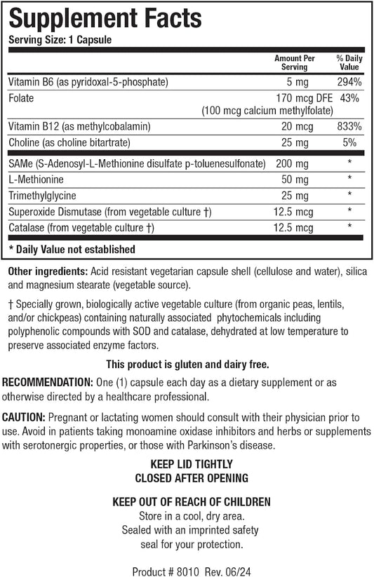 Biotics Research Samethylate Plus, Mood And Sleep Support, Brain Health, Antioxidant, Folate As 5Mthf, Vitamin B12 Methylcobalamin, L Methionine, Choline Bitartrate,Trimethylglycine 60 Capsules