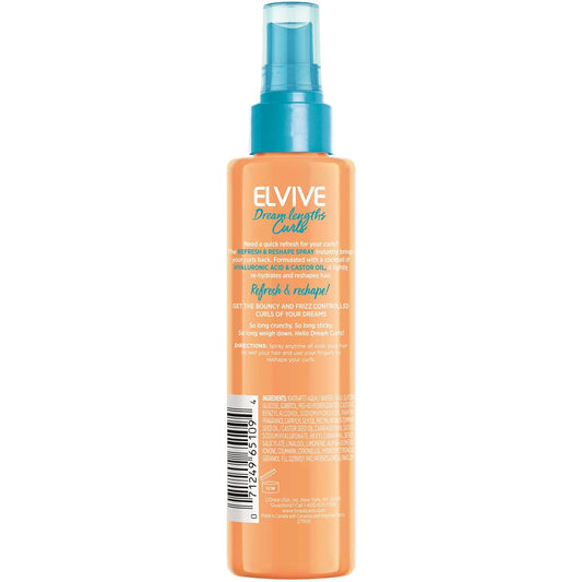 L’Oréal Paris Elvive Dream Lengths Curls Refresh And Reshape Leave-In Spray, Paraben-Free With Hyaluronic Acid And Castor Oil. Best For Wavy Hair To Coily Hair, 4.4 Fl Oz