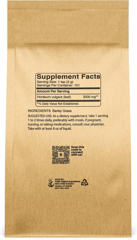 Pure Original Ingredients Barley Grass Powder, 1 Lb, Herbal Supplement, Always Pure, No Fillers