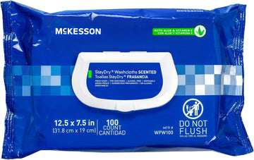 McKesson StayDry Disposable Wipe - Large Adult Body and Incontinence Washcloths with Aloe and Vitamin E, Alcohol-Free, 100 Wipes Per Pack