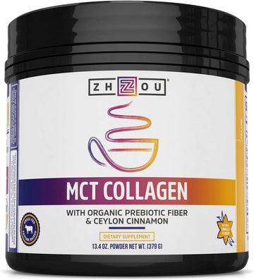 Zhou Mct Collagen | With Organic Prebiotic Fiber & Ceylon Cinnamon | 25 Servings, 13.4 Oz