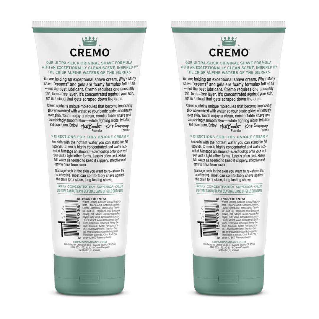 Cremo Barber Grade Silver Water & Birch Shave Cream, Astonishingly Superior Ultra-Slick Shaving Cream Fights Nicks, Cuts And Razor Burn, 6 Fl Oz (Pack of 2) : Beauty & Personal Care