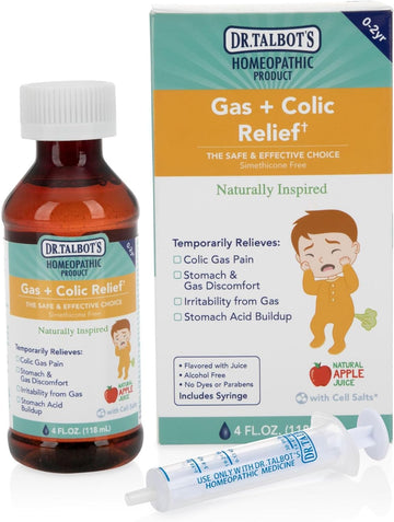 Dr. Talbot's Gas + Colic Relief Liquid Medicine, Naturally Inspired, for Infants, Includes Syringe, Apple Juice Flavor, 4 Fl Oz