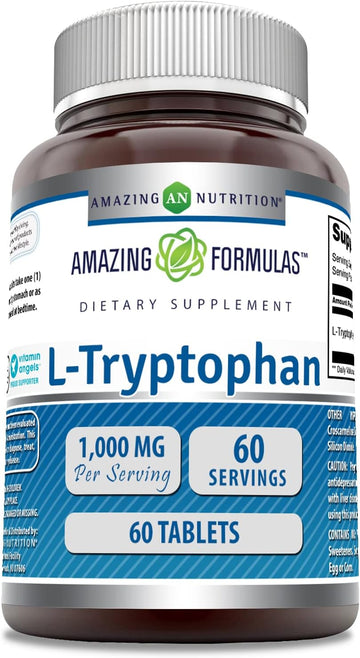 Amazing Formulas L-Tryptophan 1000Mg 60 Tablets Supplement | Non-Gmo | Gluten Free | Made In Usa