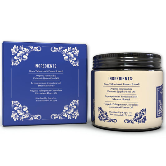 Whipped Bison Tallow Balm W/Manuka Honey, Jojoba, Rose Geranium Oil - Grass-Fed & Finished Organic Tallow Face Moisturizer - Face & Body Cream For Acne-Prone Skin -Nourishing Skincare (2 Jars)