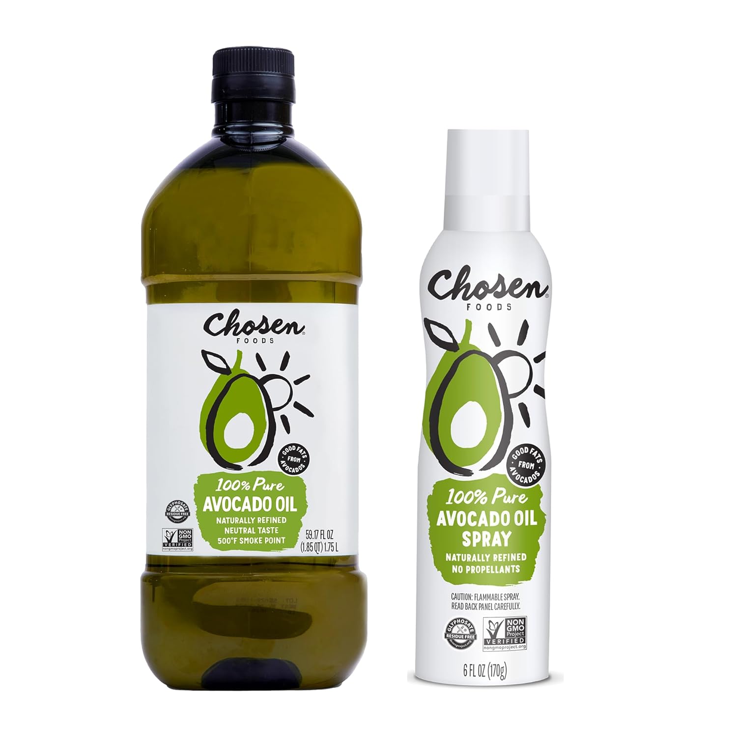 Chosen Foods 100% Pure Avocado Oil Bottle + Spray, Keto And Paleo Diet Friendly, Kosher Cooking Spray For Baking, High-Heat Cooking And Frying