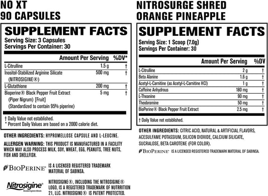 Jacked Factory Nitrosurge Shred Thermogenic Pre-Workout In Orange Pineapple & N.O. Xt Nitric Oxide Booster For Men & Women