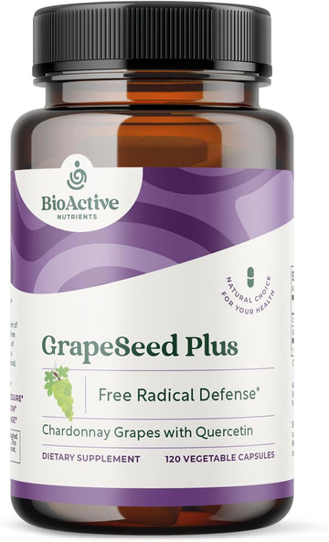 BIOACTIVE NUTRIENTS Grapeseed Plus Supplement with Quercetin - Daily GSE Supplements Made with Naturally Pure Antioxidant Grape Seed Extract Powder - for Women & Men - 120 Vegetable Capsules
