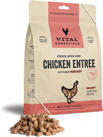 Vital Essentials Freeze Dried Raw Cat Food, Chicken Mini Nibs Entree, 8 Oz