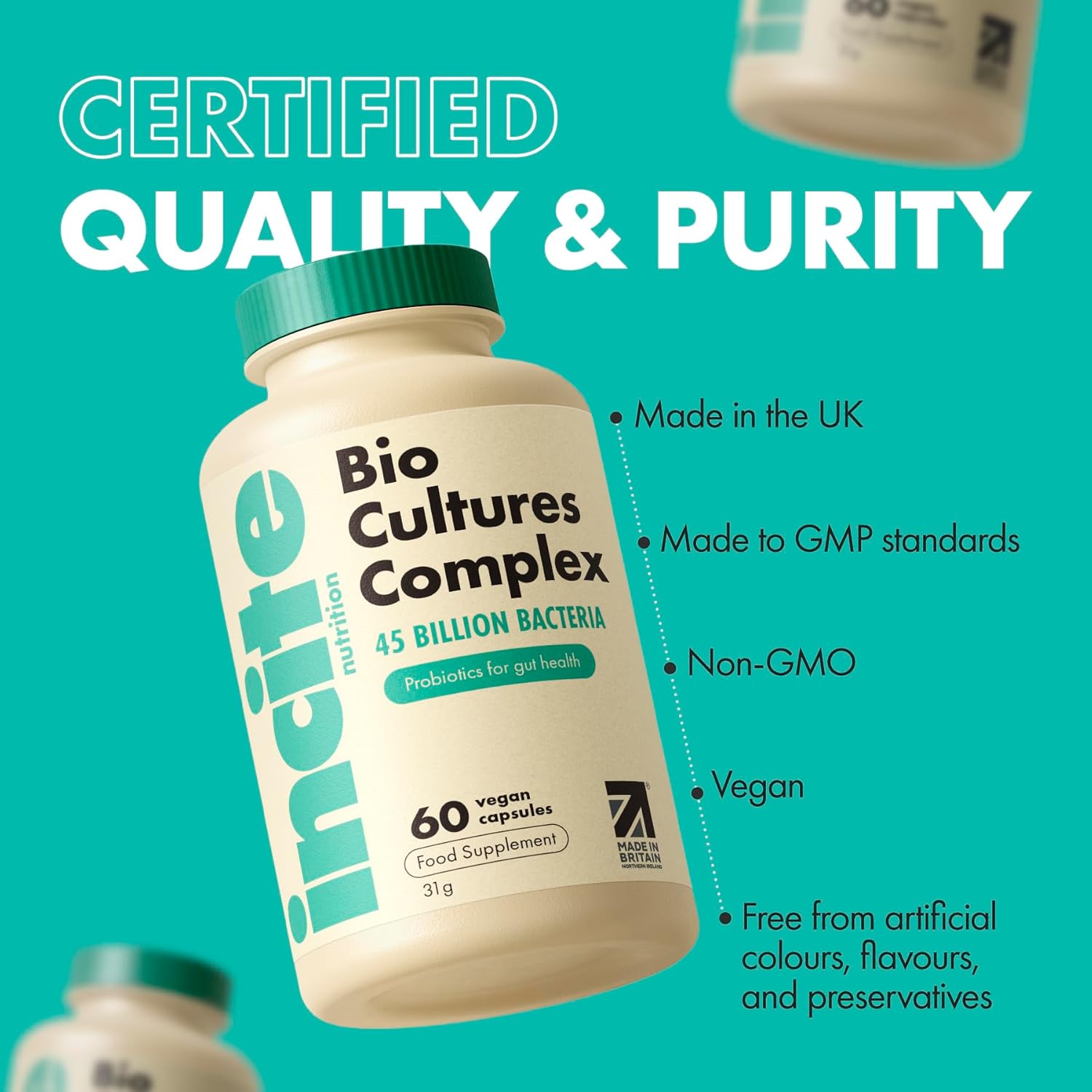 Incite Nutrition Bio Cultures Complex 45 Billion CFU. 1 Month Supply of Prebiotics and Probiotics. 15 Bacterial Strains + Inulin for Digestive Support and Gut Health. Suitable for Vegetarians & Vegans : Amazon.co.uk: Health & Personal Care